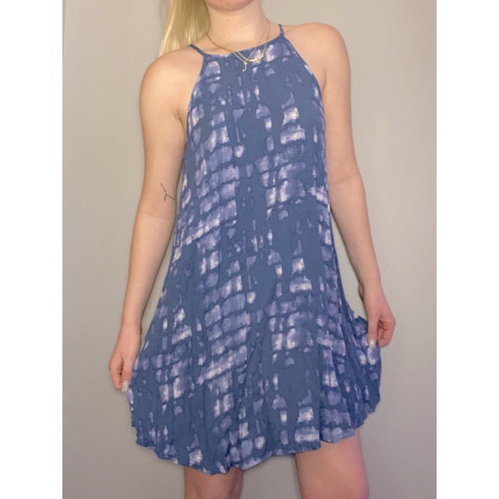Mossimo Supply Co Blue Tie Dye Flowy Halter Dress